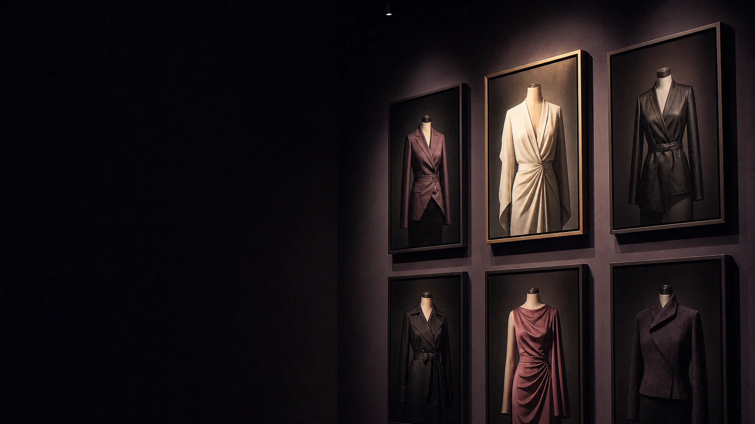AI clothes changer test gallery: garment photography prints lit like an exhibition